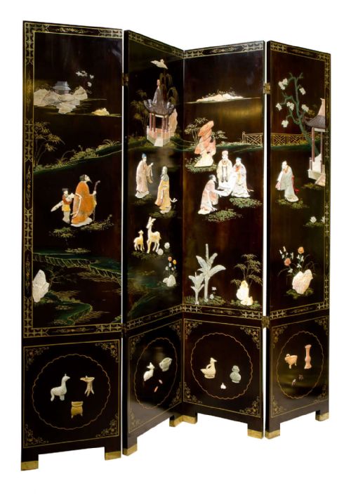 20thc Chinese Lacquered Screen
