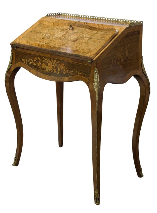 Mounted Marquetry & Rosewood Ladies Bureau