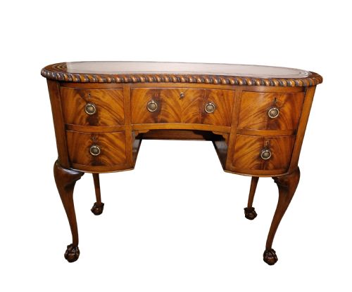 Mahogany and Leather Top Kidney Shaped Desk