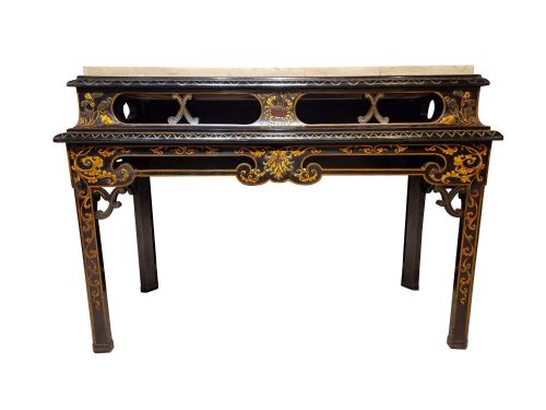 BLACK LACQUERED CONSOLE TABLE WITH MARBLE TOP - ADDITIONAL PHOTO 1