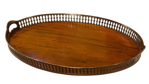 19THC MAHOGANY OVAL GALLERIED TRAY - ADDITIONAL PHOTO 2