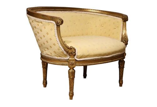 fig 1. Small Giltwood Boudoir Sofa with Buttoned Curved Back, Circa 1900