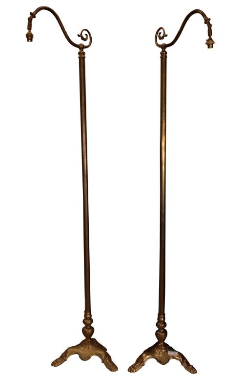 Pair of Early 20th Century Brass Standard Lamps with Claw Feet