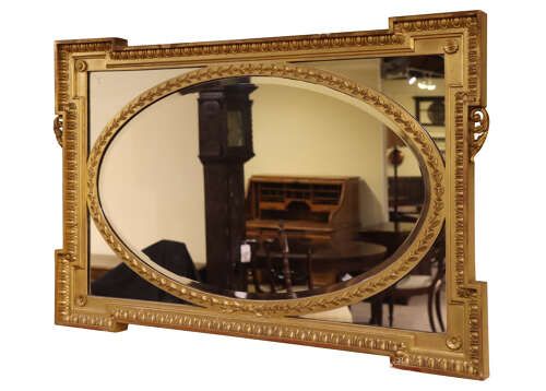 Antique Giltwood & Gesso Hepplewhite Style Overmantel Mirror, C.1900