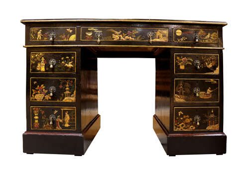 fig 1. Victorian Chinoiserie Style Twin Pedestal Desk – Circa 1880