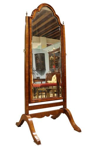 fig 1. Elegant Edwardian Figured Walnut Cheval Mirror with Bevelled Plate, c.1910