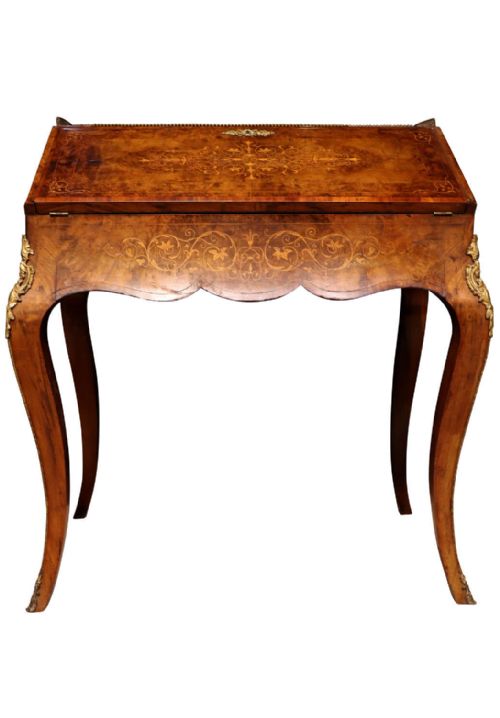 VICTORIAN ORMOLUMOUNTED SATINWOODINLAID WALNUT WRITING DESK CIRCA 1880 - ADDITIONAL PHOTO 5