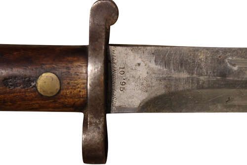 fig 2. A late Victorian Lee-Metford pattern bayonet shown housed in a leather scabbard with an attached leather belt frog.