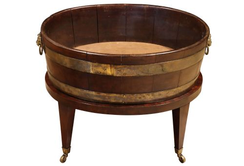 EARLY 19TH CENTURY MAHOGANY COOPERED WINE COOLER OR PLANTER ON STAND C1820 - ADDITIONAL PHOTO 1