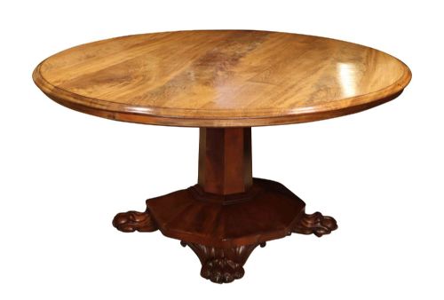 FINE WILLIAM IV FIGURED MAHOGANY CIRCULAR BREAKFAST TABLE ON OCTAGONAL PILLAR CIRCA 1830 - ADDITIONAL PHOTO 3