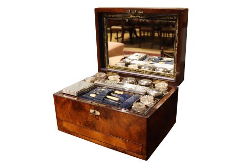 VICTORIAN BURR WALNUT DRESSING JEWELLERY BOX WITH FITTED INTERIOR AND MIRROR - ADDITIONAL PHOTO 6