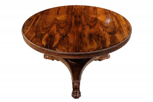 SUPERB WILLIAM IV ROSEWOOD CIRCULAR BREAKFAST TABLE WITH LION PAW FEET C1830