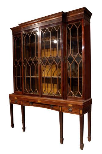 EXCEPTIONAL INLAID MAHOGANY BREAKFRONT DISPLAY CABINET ON STAND CIRCA 1880 - ADDITIONAL PHOTO 3