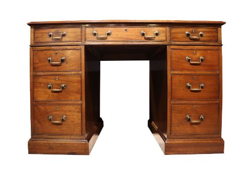 GOOD QUALITY EDWARDIAN OAK LINED MAHOGANY PEDESTAL DESK C1900