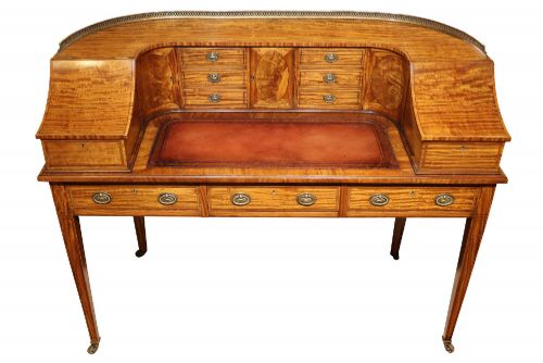 FINE EDWARDIAN SATINWOOD CARLTON HOUSE DESK INLAID CIRCA 1900