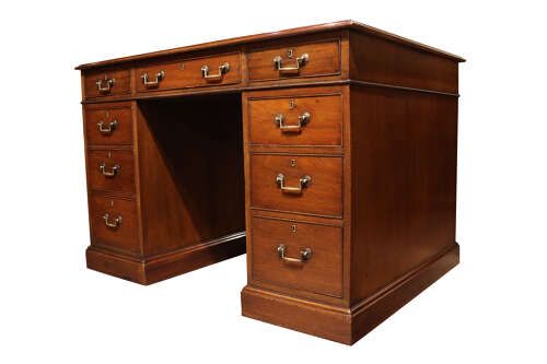 GOOD QUALITY EDWARDIAN OAK LINED MAHOGANY PEDESTAL DESK C1900 - ADDITIONAL PHOTO 3