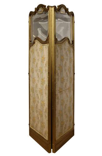 FINE FRENCH GILTWOOD THREE FOLD SCREEN WITH BEVELLED GLASS SILK PANELS C1870 - ADDITIONAL PHOTO 3