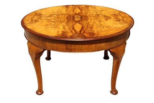 Fine 1920s Figured Walnut Circular Coffee Table with Book-matched Top