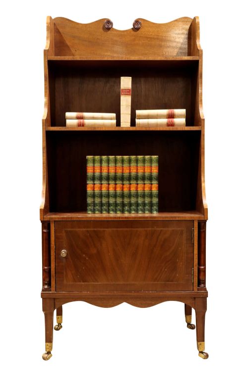 Fine Late Victorian Inlaid Mahogany Waterfall Bookcase Cabinet on Brass Castors