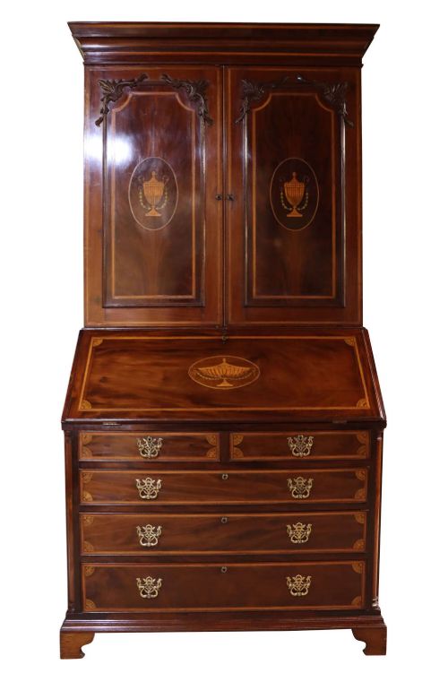 Fine Quality William IV Inlaid Mahogany Bureau Bookcase, circa 1840
