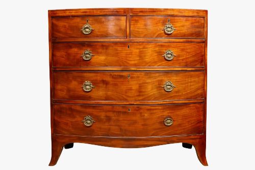 George IV Flame Mahogany Bow Front Chest of Drawers, Circa 1825