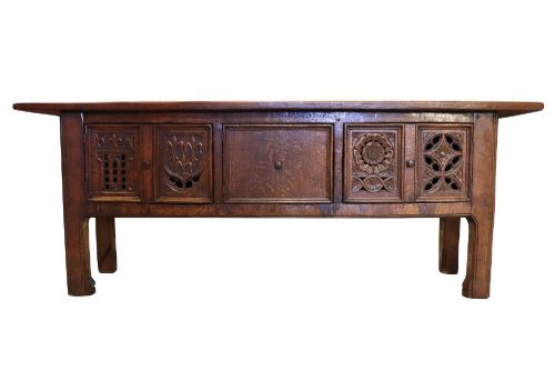 Late 19th Century Carved Oak Gothic Revival Dresser Base of Narrow Proportions