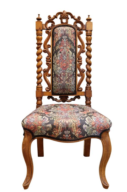 Victorian Carved Walnut Nursing Chair with Tapestry Upholstery, Circa 1870