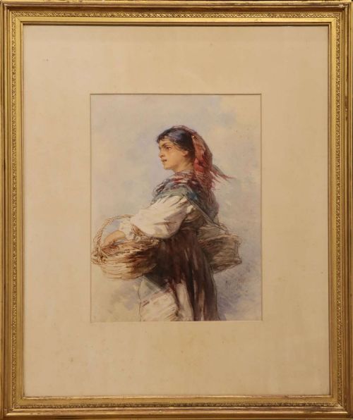 Pair of Victorian Watercolours of Italian Peasant Figures by Guido Bach, 1875