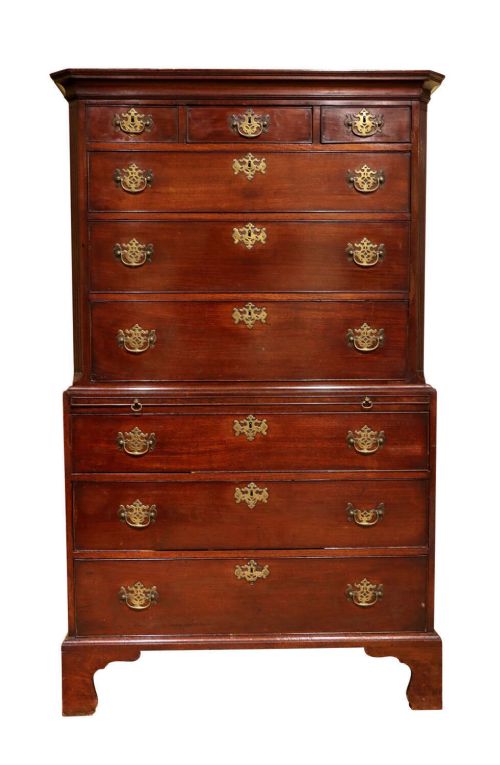 George III Mahogany Chest on Chest with Original Pierced Brasses, Circa 1770