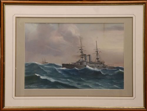 Hms Prince of Wales – Original Gouache Maritime Painting, Circa 1900