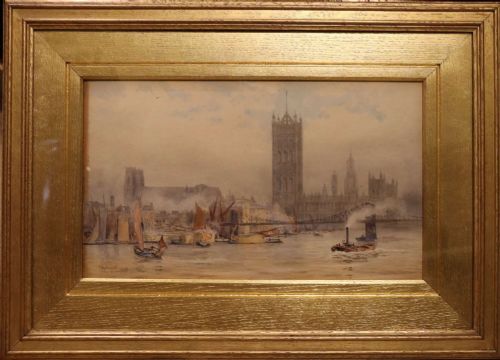 H. Medlycott – The Houses of Parliament from the Thames, Original Watercolour, Dated 1895