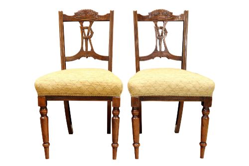 Pair of Victorian Walnut Diamond Jubilee Commemorative Side Chairs, 1897