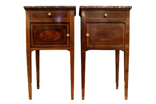 Pair of Victorian Mahogany and Satinwood Inlaid Bedside Cupboards in the Sheraton Style