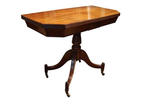 fig 1. Regency Mahogany Fold-Over Tea Table on Elegant Swept Sabre Supports