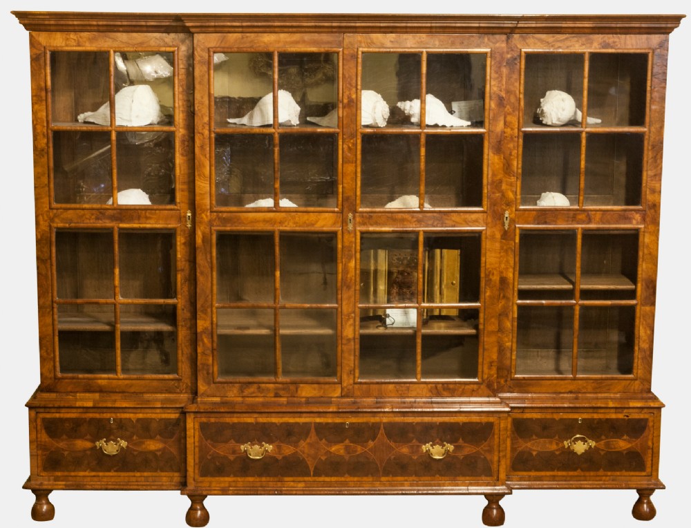 4 Door Walnut Breakfront Bookcase