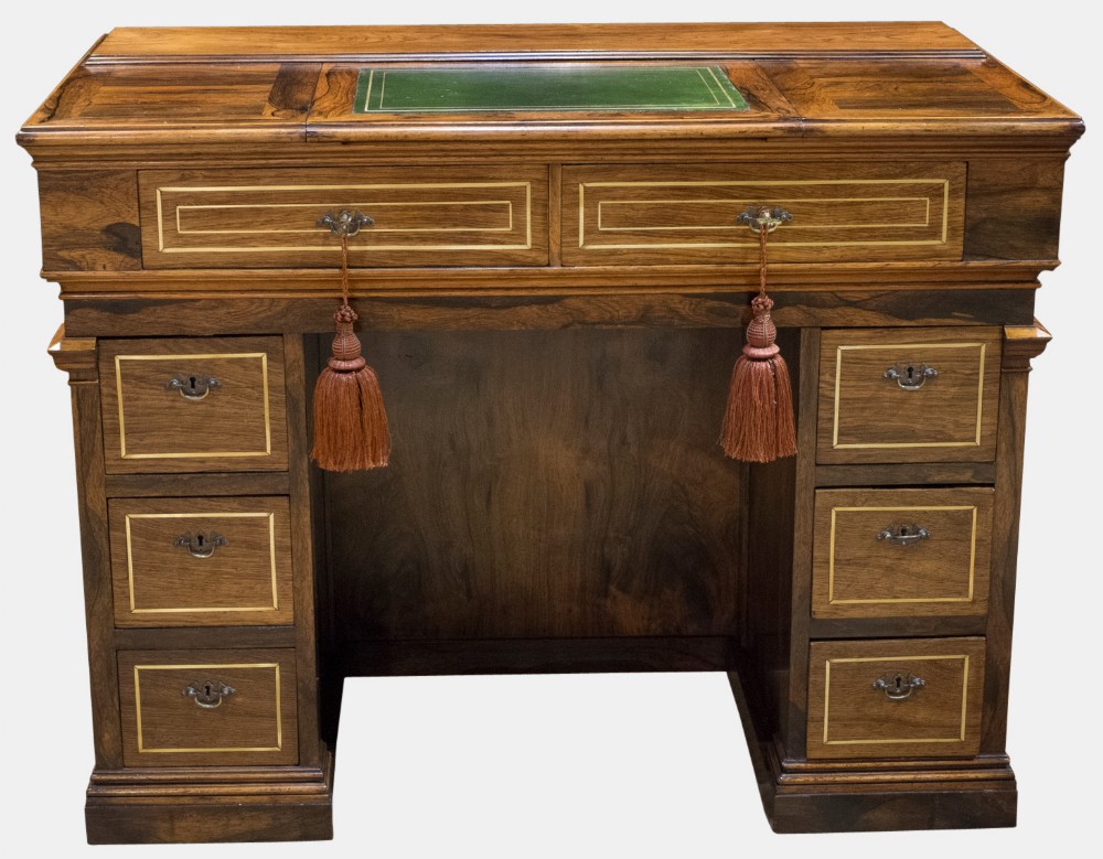 Rosewood & Brass Pedestal Desk