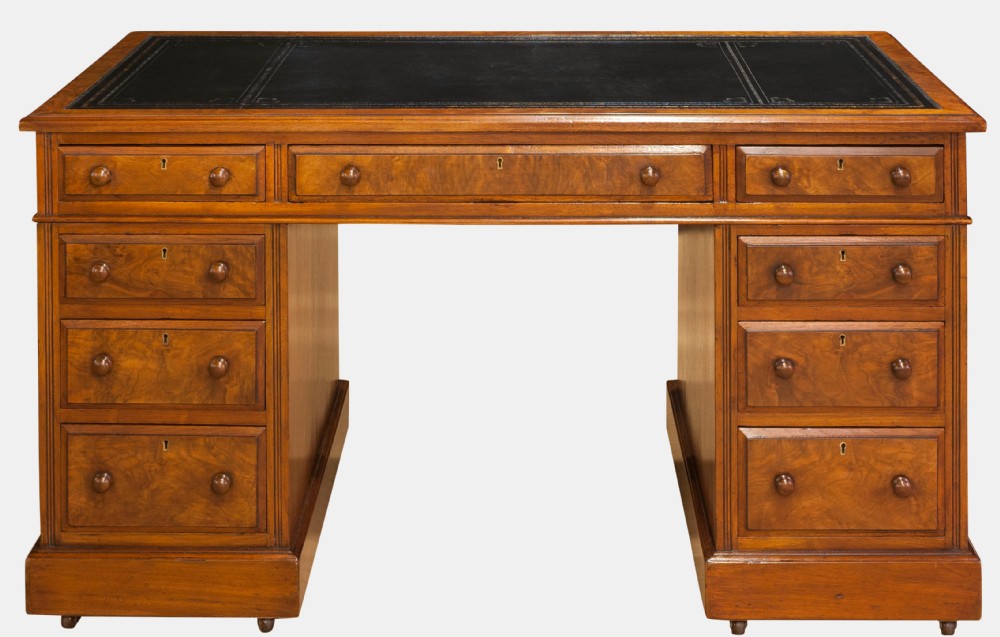 Walnut & Burr Walnut Pedestal Desk