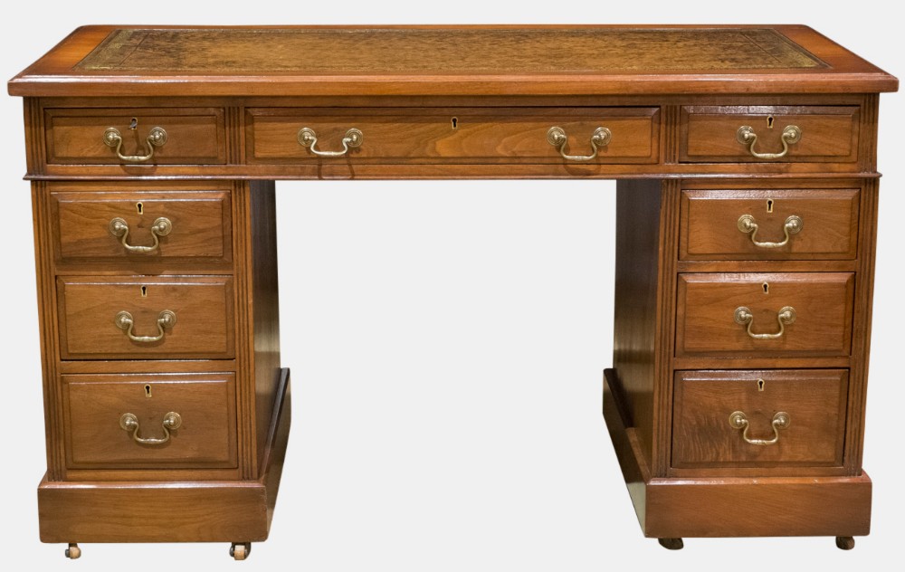 Walnut Veneered 9 Drawer Desk