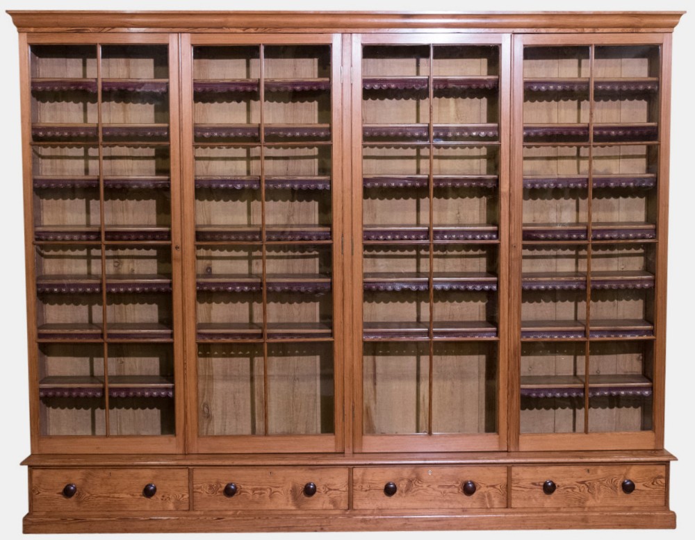 Pitch Pine Four Door Bookcase