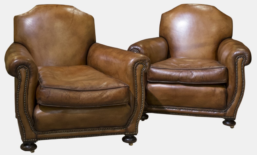 Pair of Tan Leather Club Chairs