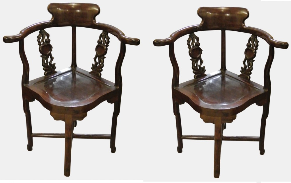Pair of Chinese Hardwood Carver Chairs