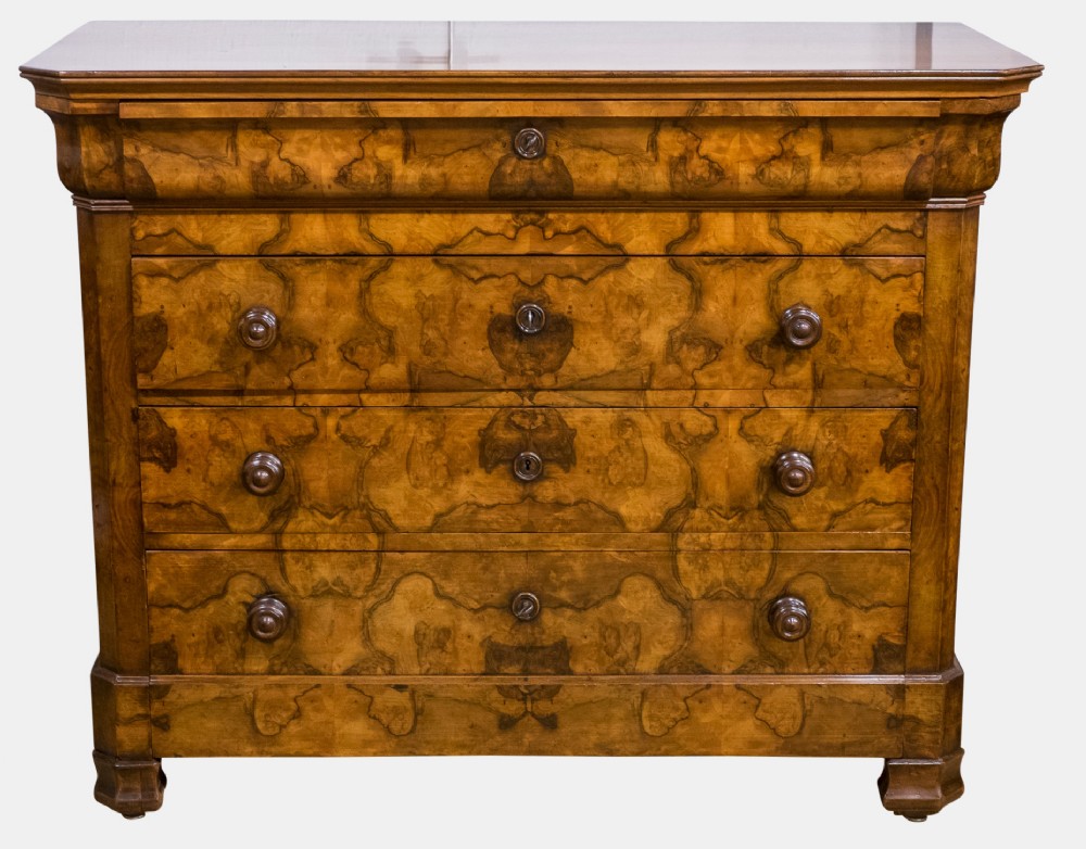 French Burr Walnut Chest of Drawers