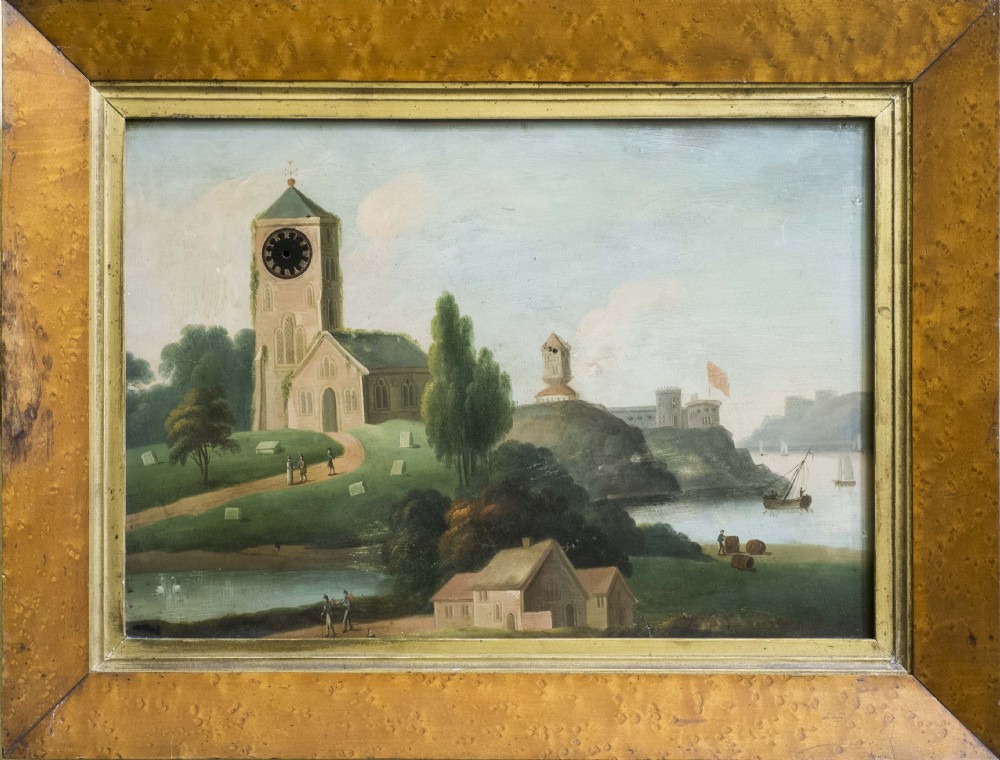 Oil on Tin of Estuary Village Scene