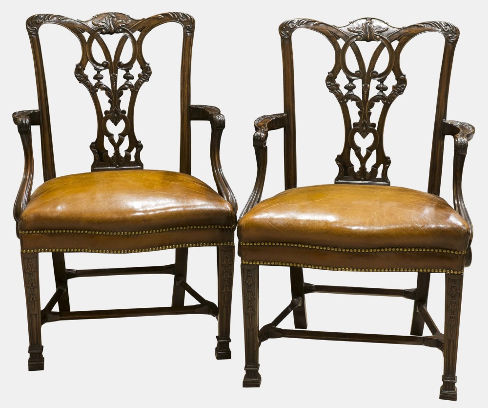 Pair of Chippendale Style Mahogany Carvers