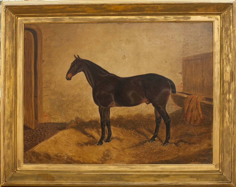 Oil Painting of Racehorse in Stable