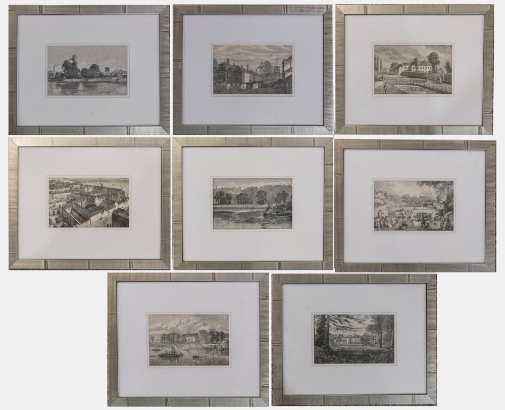 Set of 8 Black and White Prints of Buildings