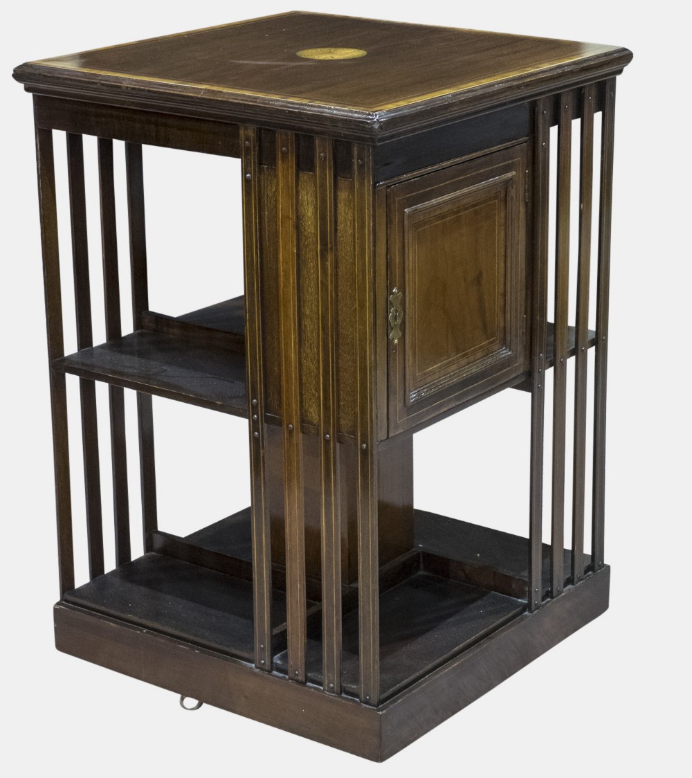Inlaid Mahogany Edwardian Revolving Bookcase