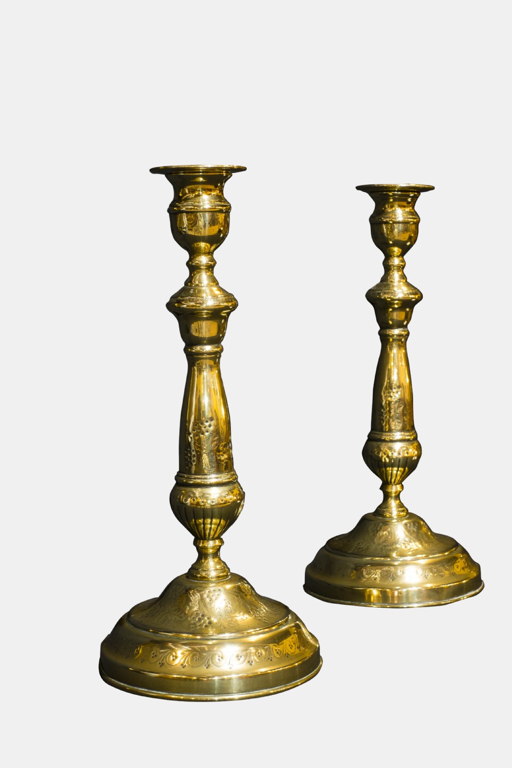Pair of French brass candlesticks