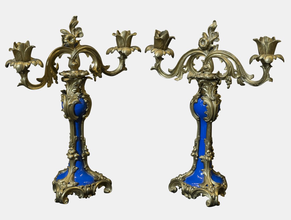 Pair Blue Ormulu Candelabras