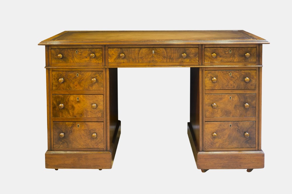 Victorian Walnut Pedestal Desk